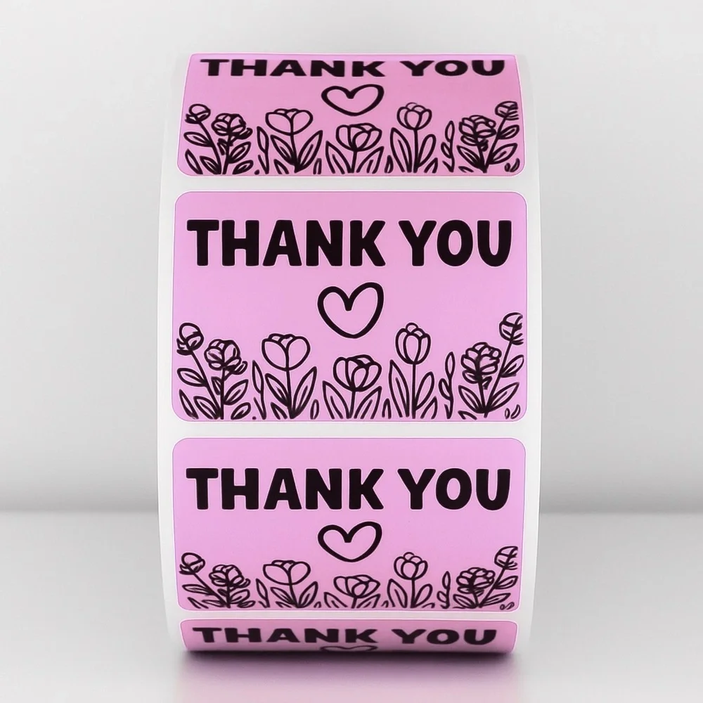 Thank You Stickers – Green Floral Design – Small Business Packaging Labels NEW